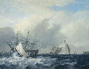 Nicolaas Baur Warship 'Amsterdam' on the IJ before Amsterdam France oil painting artist